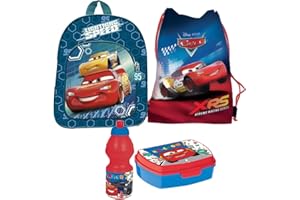 Disney Cars Auto Kindergarten Rucksack Set 4 Teile Brotdose Trinkflasche Turnbeutel inklusive Sticker-von-Kids4shop Tasche
