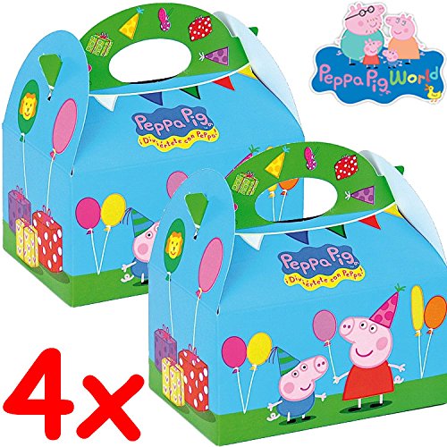 4 Geschenkboxen aus Pappe * PEPPA PIG * für Kindergeburtstag und Mottoparty // CONO // Party Kinder Kinderparty Mitgebsel Geschenktüten Tüten Partyboxen Wutz