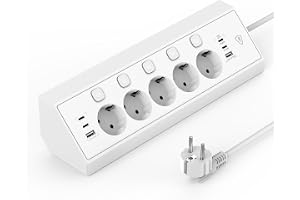 Sixiol Hörn Grenuttag med USB C 20W, 5-vägs Flera Uttag med Individuella Strömbrytare, Bordsuttag med 4USB C och 2USB A, Gren