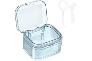 SUMTree Dental Container Case Orthodontic Denture Storage Box Retainer Container Box with Cleaning Basket and Brush Mouth Guard Case with Strainer for Daily Travel Cleaning, Blue