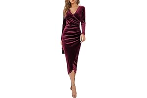 Yutdeng Abito da Donna Elegante in Velluto Invernale Abito da Cocktail Abiti da Cerimonia Lunghi Aderente a Maniche Lunghe Vintage Vestito Sexy Scollo a V per Cocktail Feste Sera Ballo Natale