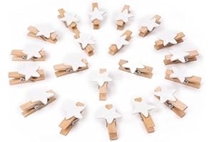 Vicloon Mini Wooden Pegs, 90pcs Small Tiny Pegs for Arts and Crafts, Photo Wall Home School Wedding Decoration, Clips Photo Pins Pentagram 3.5cm