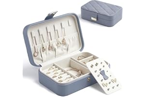 KAMIER Pu Leather Jewelry Box | Travel Diamond Quilted Jewelry Case Storage for Ring Earrings Necklace | Luxury Portable Jewelry Organizer for Women Girls(Bluish Grey)