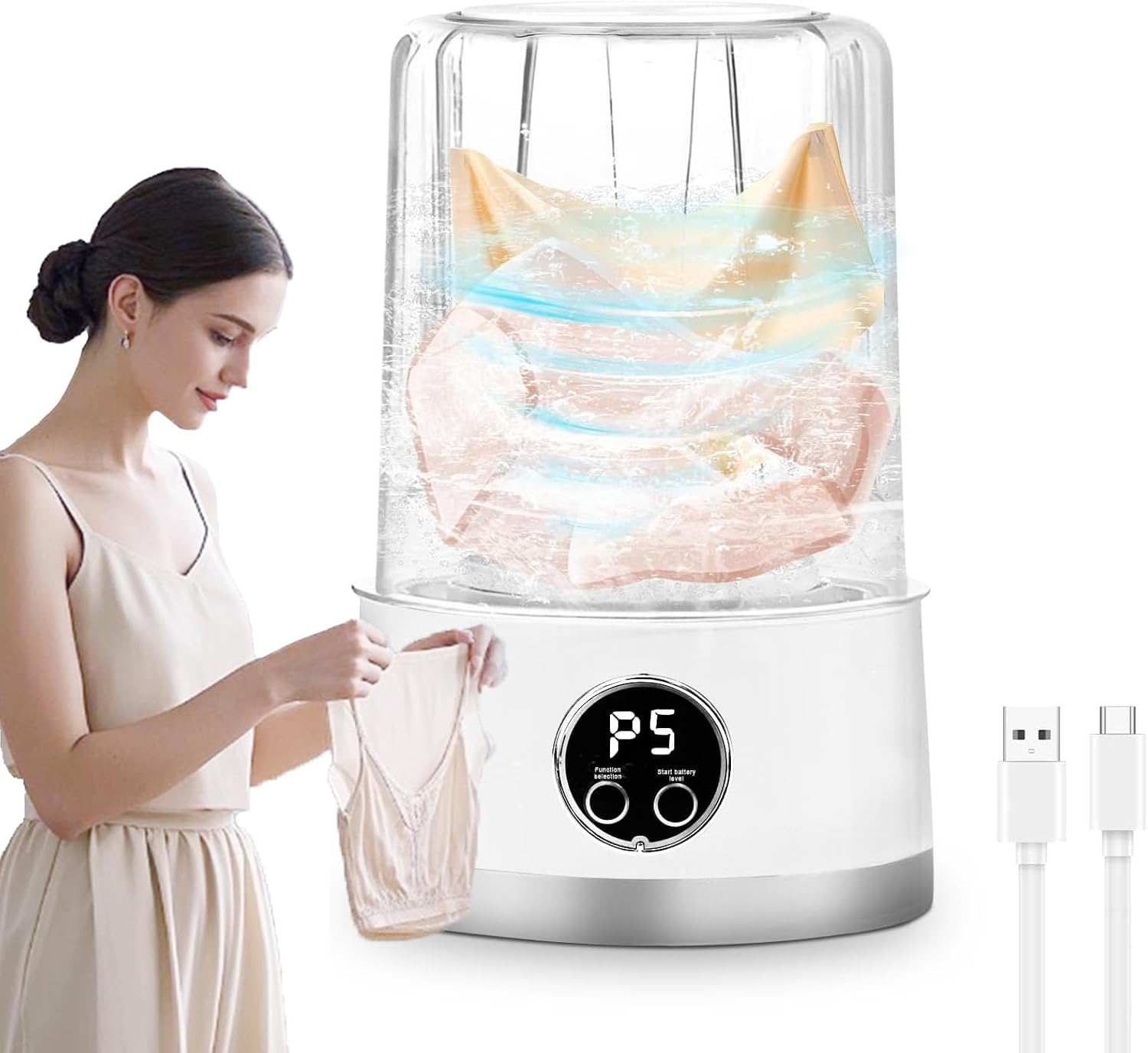 Minilavadora de Trapos, Mini Washer Machine Portátil - Mini Lavadora para Trapos de Cocina y Ropa Interior, Mini Washing Machine con Centrifugado para Limpieza Higiénica (Blanco)