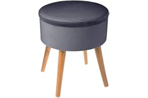 ATMOSPHERA CREATEUR D'INTERIEUR Taburete de Terciopelo de Almacenamiento Gris Oscuro, D. 36 x H. 44 cm (JJ324)