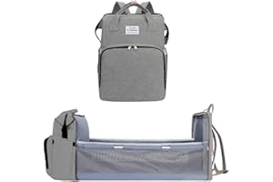 WATERALONE Borsa Portatile per Pannolini Multifunzionale per Bambini da Viaggio, Borsa Fasciatoio Portatile per La Mamma, Zaino Pieghevole da Viaggio con Materasso, Lettino da Viaggio per Mamma E papà (Grigio)