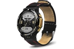KoGiio Cinturino Compatibile con Amazfit T-Rex 2, Gentiluomo Elegante Avanzati Cintura Ricambio, Uomini Donne Pelle Cinturino Compatibile con Amazfit T-Rex 2 - Nero