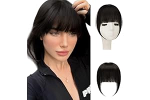 Sofeiyan Frangia Clip Capelli Veri Frangetta Finta Extension 100% Capelli Veri Natural Bangs Hair Clip Frontale Frangia Posticci per Capelli Donna, Nero naturale