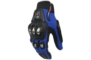 OUABIYA XIUJUN Steel Outdoor Reinforced Brass Knuckle Motorcycle Motorbike Powersports Racing Textile Safety Gloves (Blue, L)