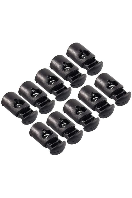 10 Arrêts à Cordon élastique - Double Trou - Noir - Pour Lacets, Sacs, Vêtements - Diamètre Trou 5mm