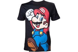 NINTENDO Super Mario Bros. Men's Let's Go Mario Short Sleeve T-Shirt, Black, Small