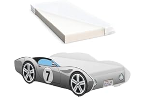iGLOBAL Toddler Bed Kids Child Children Junior Baby Boys Auto Beds Car Bed Frame with Foam Mattress included 140 x 70 cm Grey without flames