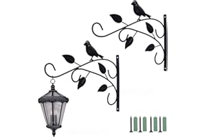 MOENDERGO Soportes para cesta colgante, 2 piezas para colgar plantas, gancho para colgar linternas, luces solares, comederos de colibrí, colgadores de campanillas de viento, negro