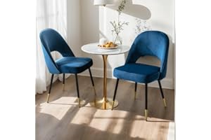 chairus Set of 2 Velvet Dining Chairs for Kitchen Living Room Modern Armless Side Chair Upholstered Corner Chairs with Metal Legs (Blue-2)