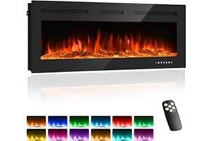 PORTOALEGRE Elektrokamin 127 cm, 3 in 1 Elektrischer Stand-, Wand- oder Einbaukamin mit 3D Flammeneffekt und 12 Flammenfarben, 900W/1800W Kamin mit Fernbedienung, Timer & Thermostat, Schwarz (50 inch)