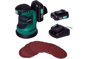 VONROC Lijadora orbital - VPower 20V - Incluye 2 baterías de 2.0Ah y cargador - Ø125mm - Con bolsa de polvo y 12 piezas de papel de lija