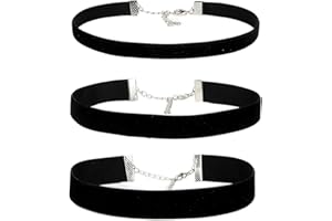HZAOPZE 3 pcs colliers ras du cou pour femme, Personnalité Gothique Punk Rock Style, avec boucle en métal, en cuir et velours, large, réglable, noir, trois largeurs
