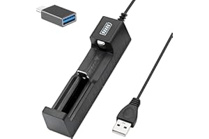 Youmile Chargeur de Batterie USB pour 4,2 V 18650 18490 14500 26650 Chargeur de Batterie Lithium à Emplacement Unique Haute Puissance avec Adaptateur USB vers Type-C