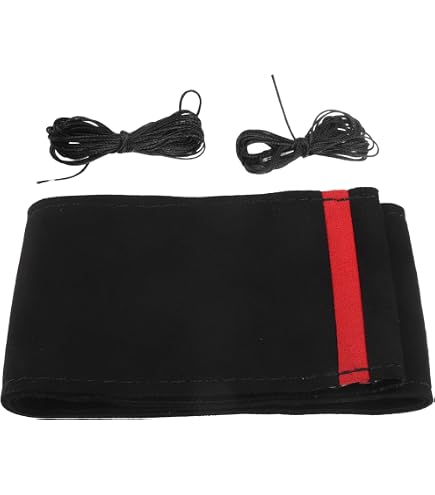Funda De Volante Cosida A Mano 38cm (Negro Rojo): Disfruta Del DIY Y Protege Tu Volante Con Cuero Resistente Y Aguja Incluida