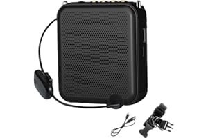 bangminda Amplificatore Vocale Ricaricabile Portatile Mini Altoparlante con Microfono Cablato Auricolare e Cintura Microfono Personale Altoparlante per Insegnanti Guida Turistica (Nero)