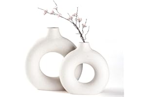 CEMABT decoración Moderna para el hogar, jarrón Hecho a Mano, Flores secas de cerámica Blanca, Adornos artesanales para Oficina, decoración del hogar, Juego de jarrones (2 Piezas, Beige)