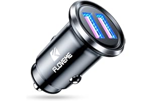 FLOVEME Zigarettenanzünder USB Adapter Schnellladung, Dual QC3.0 Port 36W/6A KFZ Ladegerät USB, Mini Metall Auto Ladegerät Zigarettenanzünder mit LED-Licht, Kompatibel mit iPhone Samsung Schwarz