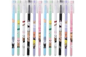 EIROVYA Stray Kids Lot de 12 Stylo Effacables,6 Designs Skzoo Différents,2 Stylos par Design,Stylo Gomme,Noir,parfait pour les fans de Kpop