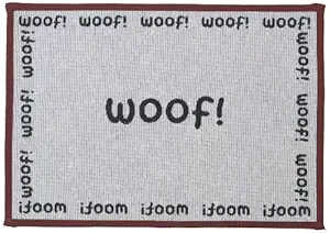 Pet Rageous Designed Tapestry Placemat for Pet Feeding Station, 13-Inch by 19-Inch, WOOF, Natural/Black