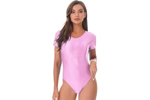 Doomiva Damen Öl Body Glänzende Bodysuit Kurzarm Ballett Trikot Gymnastik Tanz-Body Frauen Fitness Yoga Sportbody Slim Fit Unterhemd Overall
