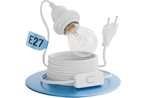 GREATE Portalampada E27 Con Interruttore e Cavo Bianco 5 Metri - Max. 60W 250V Con Spina - Porta Lampada E27 Con Cavo