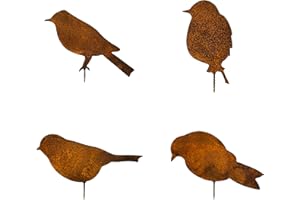thirei Pájaros de óxido, Decoración de óxido, Pájaros de Pátina con Tornillo, Apto para Jardín, Decoración de Interiores, 4 Piezas, Marrón Oxido, Hierro