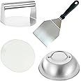 HTT Global Burger Press Kit with Burger Smasher, 12'' Smash Burger Spatula, 9'' Cheese Melting Dome, & 50 Wax Discs for Burger Press, Smash Burger Press, Smash Burger Kit (4 Pcs)