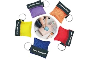 LAJUP 5 Pz Maschera di respirazione Portachiavi RCP Face Shield di Primo Soccorso Maschere respiratorie per Adulti e Bambini, Panno di Emergenza per Il Primo Soccorso o addestramento AED