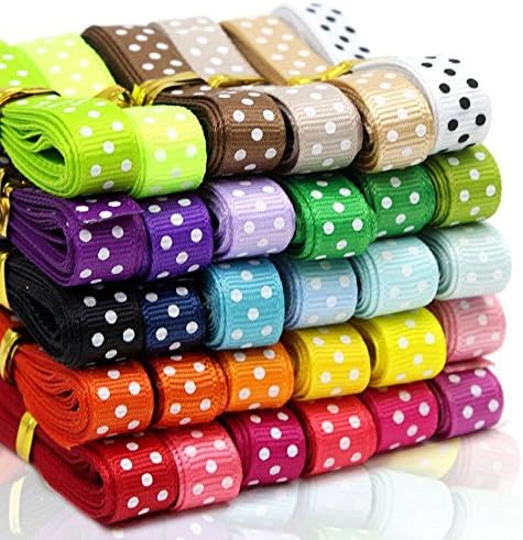 JUSLIN 30-Color 60 Yard (30x2 Yard) 3/8" Dot Grosgrain Ribbons for DIY Bowknot, Hair Ornaments, Gift Packaging