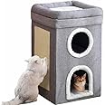 Beauenty 3-Level Cat House,Cat Bed,Cat Scratchers,Foldable Cat Tree Large Cats Cave Kitten Bed,Cat Tower,With Cat Scratching Pad Kitten Tunnel Condo Furniture Cat Stool Play Center(64CM*39CM*39CM)
