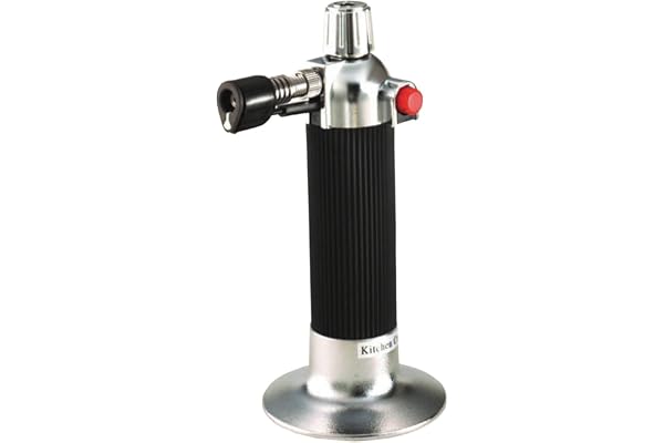 KitchenCraft Chalumeau de cuisine rechargeable avec flamme réglable, 9 x 16,5 cm, garantie KitchenCraft de 12 mois, noir et argent
