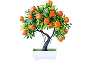 DEARMAMY Artificial Orange Tree Potted Mini Faux Fruit Bonsai Fake Orange Tree Green Plant Simulation Realistic Tangerines with Vase for Kitchen Table Centerpieces