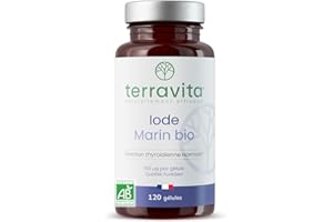 IODE Marin BIO | 150 µg par Gélule | Qualité PureSea® Macro-algue Naturelle | Soutien de la Thyroïde | 120 Gélules Vegan | 4 Mois de Cure | Sans Additifs Controversés | Made in France | Terravita