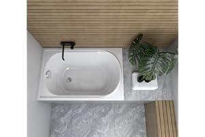 ECOLAM Badewanne Mini Polimat kleine Wanne Rechteck Acryl weiß 110x70 cm + Ablaufgarnitur Ab- und Überlauf Automatik Füße Silikon