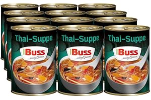 ‎BUSS Buss Asia Suppen - Leckere Thaisuppe Bangkok - Suppe mit Gemüse, Glasnudeln und Hühnerfleisch - Schnelle Fertiggerichte zum Aufwärmen in Mikrowelle & Topf - 12 x 400g