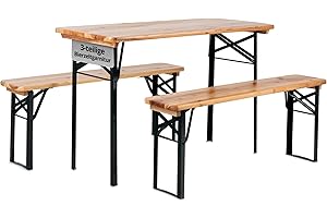 ‎STAGECAPTAIN Stagecaptain BB-117 NT Hirschgarten Bierzeltgarnitur für Balkon - kurze Version 117 cm Länge - Klappbare Festzeltgarnitur 1x Tisch 2x Bank - Sitzgarnitur aus Holz - Für Innen- und Außenbereich - Natur
