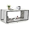 DAYONG Coffee Table, 2-Layer Storage Center Table with Wood and Metel Construction, 39.4" Rectangle Side End Table for Living Room Bedroom Workspace (White)