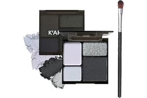 LYNTYAOU Black Silver Smoky Eyeshadow Palettes Goth Eye Shadow Palette, Gray Cool Make-Up Palettes Shimmer for Women Glitter Make up Set, Festival Eyeshadows 4 Colour, Long Lasting Highly Pigmented with Brush