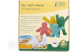 GRÜNSPECHT Bio-Soft-Knete, 4 Farben aus natürlichen Rohstoffen, Lebensmittelqualität, weich, mischbar, gelb, rot, grün, blau, Kinderknete, ungiftig (680-00)