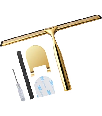 Raclette Douche Dorée 22 Cm YUFAN - Lame Caoutchouc - Sans Rayures - Avec Crochet Ventouse - Pour Miroir, Vitres
