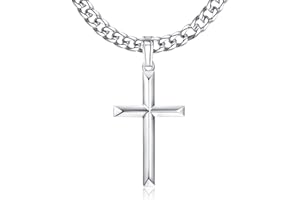 Milacolato Collier Croix En Argent 925 Pour Homme Femme Avec Pendentif Croix Biseauté Hautement Poli Avec Chaîne à Maillons Cubains Miami En Acier Inoxydable 46-76cm (18-30")