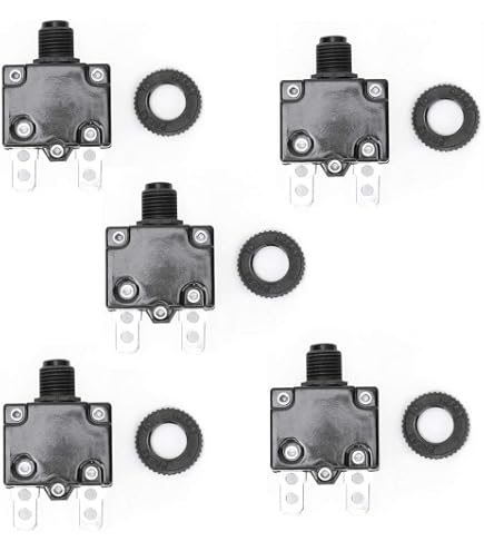 CLDIY Disjoncteur 9 A avec protection thermique contre les surcharges 88 Series Manual Push Button Reset avec bornes à connexion rapide et capuchon étanche 32 V CC ou 125/250 VAC 4 pièces