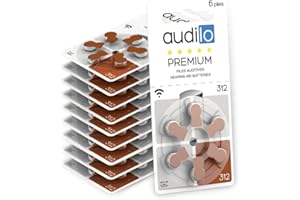 Audilo Piles Auditives 312 (PR41) | pour Appareil Auditif et Aide Auditive [ Longue Durée] [1.45V] [Zinc Air] [sans Mercure] Lot de 60 Piles pour Prothèse Auditive
