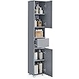 VASAGLE Tall Bathroom Cabinet, Slim Storage Cabinet, Narrow Cupboard, Bathroom Storage Unit, with a Drawer, Adjustable Shelves, 30 x 30 x 170 cm, Mystic Grey BBC560P36