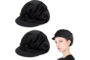 JEUFUN 2pcs Half Mesh Half Cloth Catering Hats,Unisex Food Service Caps,Adjustable Cooking Cap with Brim,Kitchen Baker Cooking ChefCap Breathable,Waiter Cap with Elastic for Kitchen Restaurant (Black)